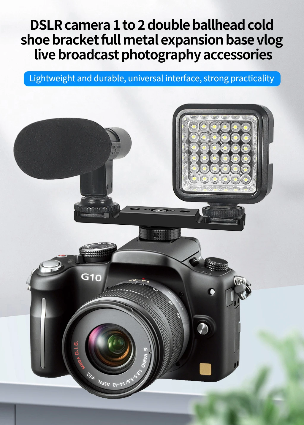 Double Cold Shoe Adapter 1/4 ARRI Mount Extension Bar 360 Rotatable Bracket for