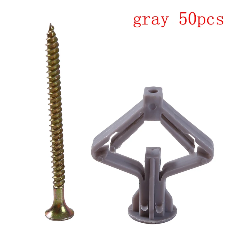 Drywall Anchor Kit 50/100Pcs Expansion Drywall Anchor Kit Screws Self Drilling Wall Home Pierced Special Nylon Plastic Gypsum Board 앙카