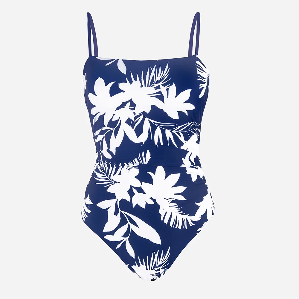 CUPSHE Leaf Print Square Neck Shirred One-Piece Swimsuit For Women Sexy Backless Monokini Swimwear 2023 Bathing Suit Beachwear