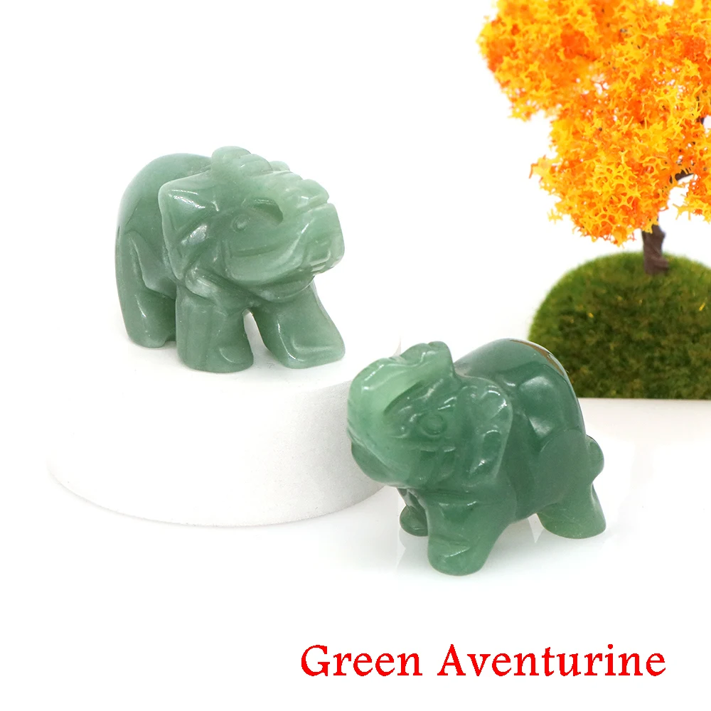 thumbnail image 1 of Estatua de elefante de la suerte de 1,5 pulgadas, Aventurina verde, amatista, piedra de cristal de cuarzo, estatuilla de Feng Shui de la fortuna, animales, decoración artesanal de chakras, 1 of 5