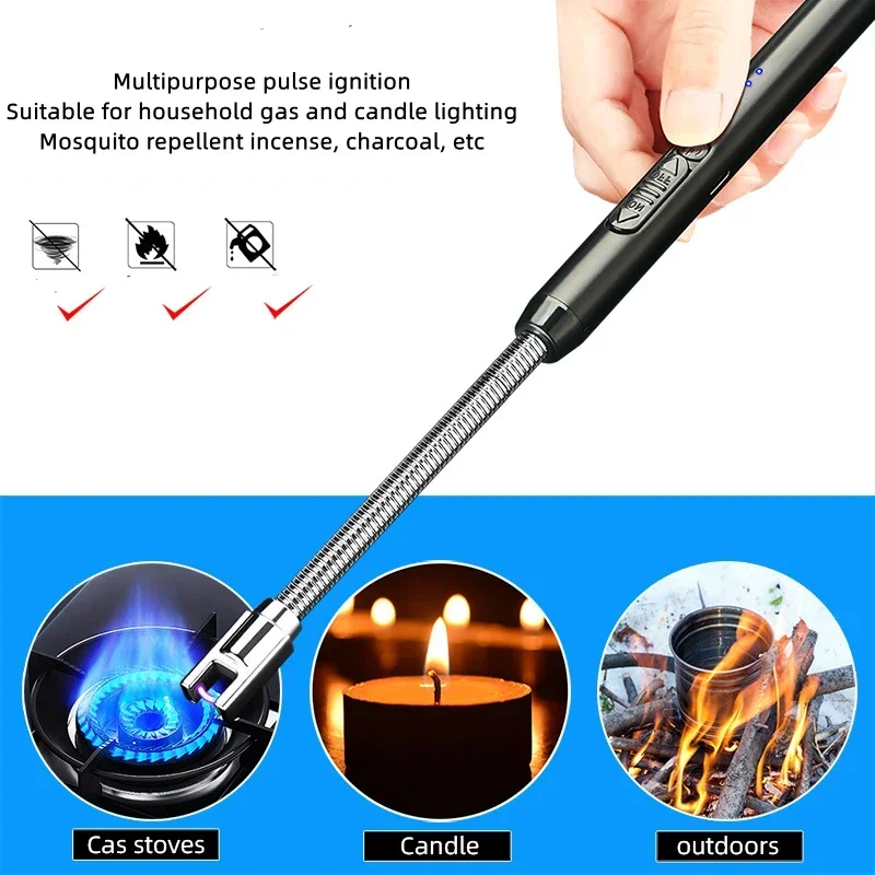 USB Electric Rechargeable Kitchen Lighter Stovetop Windproof LED Plasma Arc Flameless Candle Unusual Outdoor Lighter