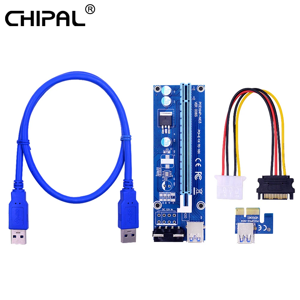 PCIe Riser Cable 100CM VER006S 60CM USB 3.0 SATA to 4Pin PCI Express 1X to 16X Extender Adapter for Graphics Card