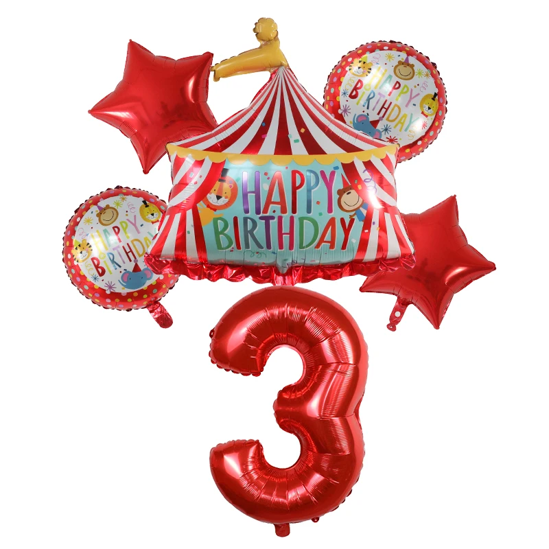 Rot Zirkus Geburtstag Zelt Luftballons Set 30 zoll Folie Anzahl Luft Globos Tier Thema Party kinder Geburtstag Dekorationen Kinder spielzeug – Detail 4