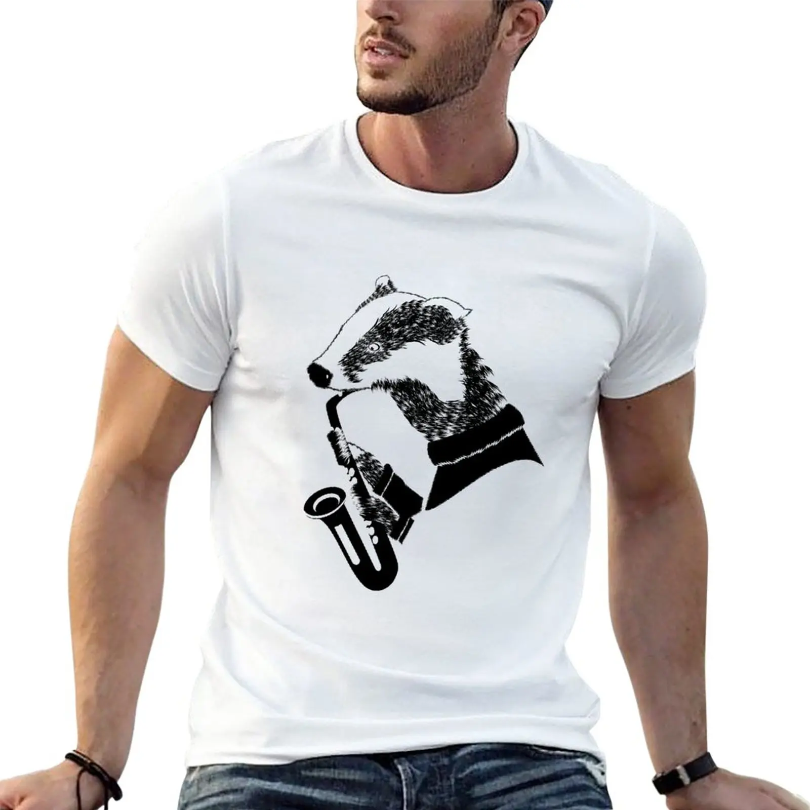 

Badger Saxophone T-Shirt animal print shirt for boys Anime t-shirt korean fashion big and tall t shirts for men