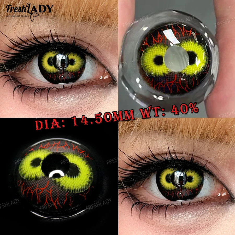 Vivid Yellow and Black Cosplay Contact Lenses for Halloween and Costume Parties