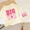 BIG SIS/LIL SIS Print Sister Family Matching Outfits Short Sleeve Kids T-shirt+oversized Bubble Romper Retro Sister Outfits 1