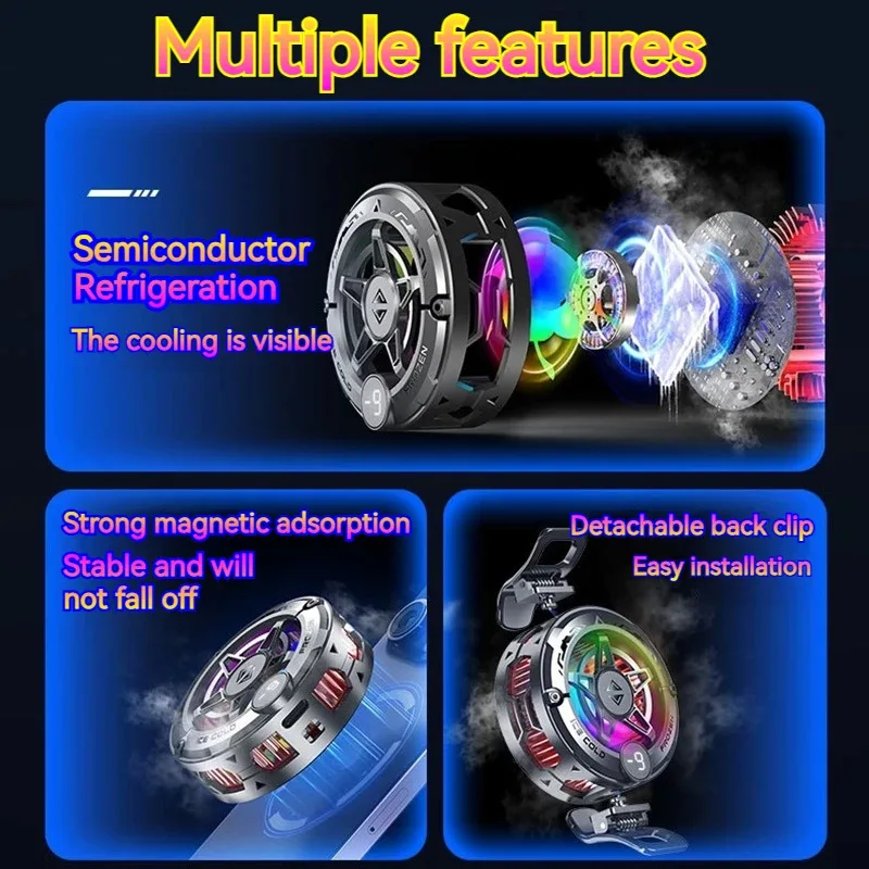 NEW 2IN1 Universal Portable Magnetic Clip Semiconductor Phone Cooler Digital Display RGB Light Cooling Game exclusive Cooling