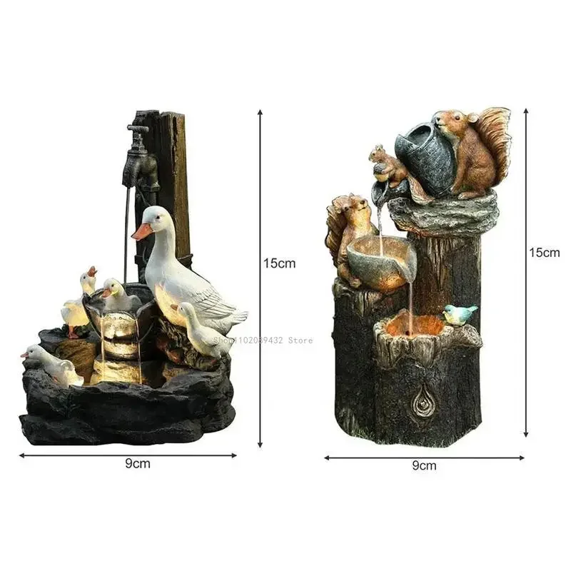 

Simulation Power Decor Outdoor Squirrel Solar Fountain Statue Resin Landscape Figurine For Decoration Yard Duck Animal Garden