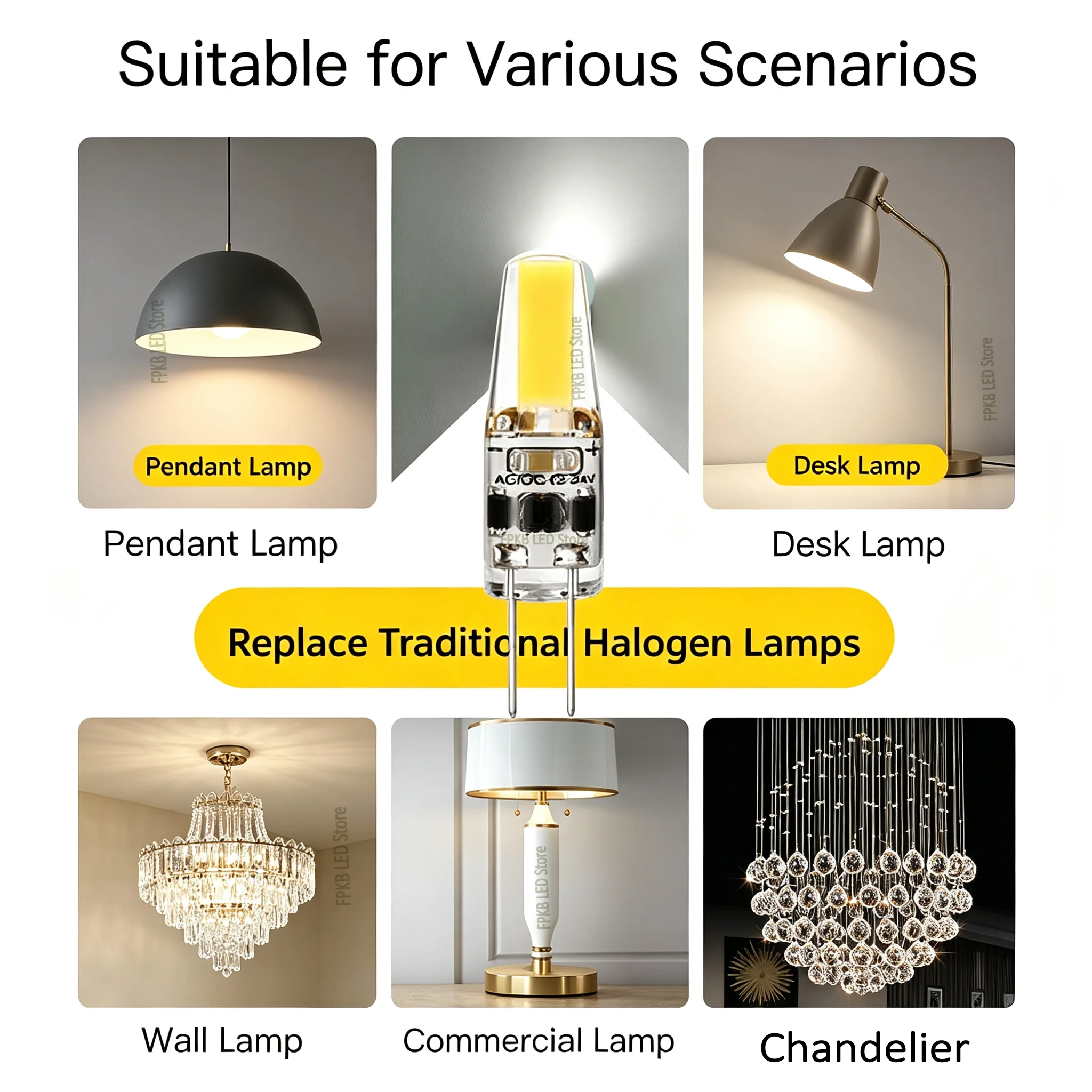 Set of 10 Dimmable LED COB Mini Bulbs - 6W Candle Light Replacements for Chandelier and Spotlight