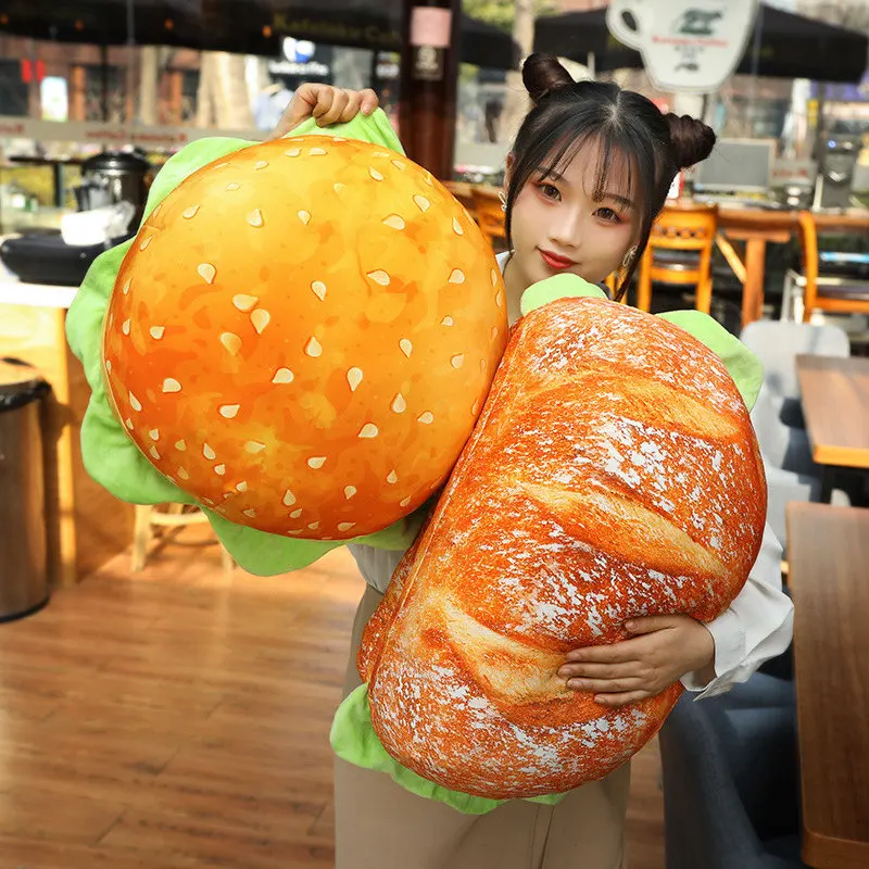 

Cartoon Plush Hamburger Pillow Soft Sleeping Toys Sofa Bread Cushion Car Dining Chair Gifts