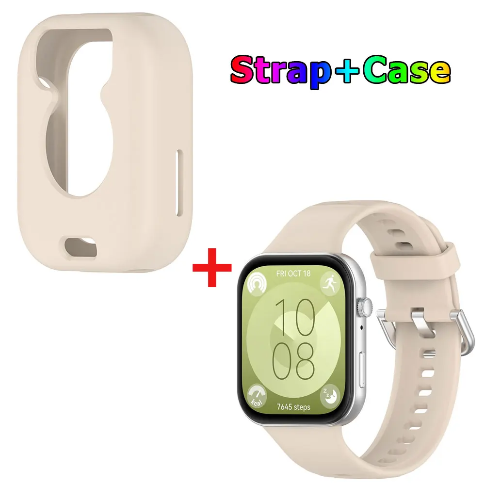 Silicone Watch Strap with Protective Case for Huawei Watch Fit 3: All-In-One Band and Screen Protector Combo