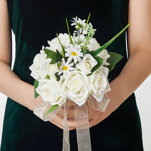 1pc Bride Bouquet White Rose Wedding Flower