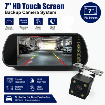Sistema Telecamera Retromarcia Auto 7 Pollici con Monitor Specchietto Retrovisore HD e Linee Guida per Parcheggio