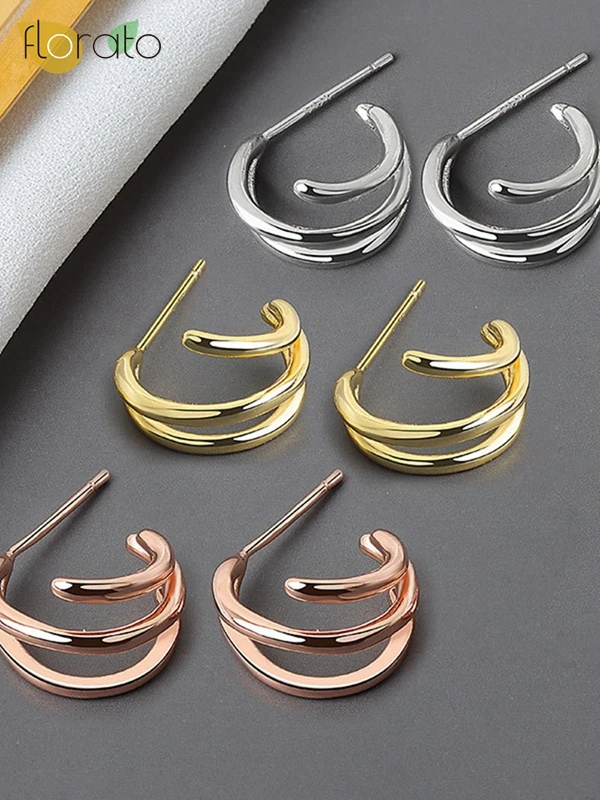 

925 Sterling Silver Needle 18k Gold Fashion Simple Perforated Hoop Earrings for Women Daily Party and Wedding Luxury Jewelry