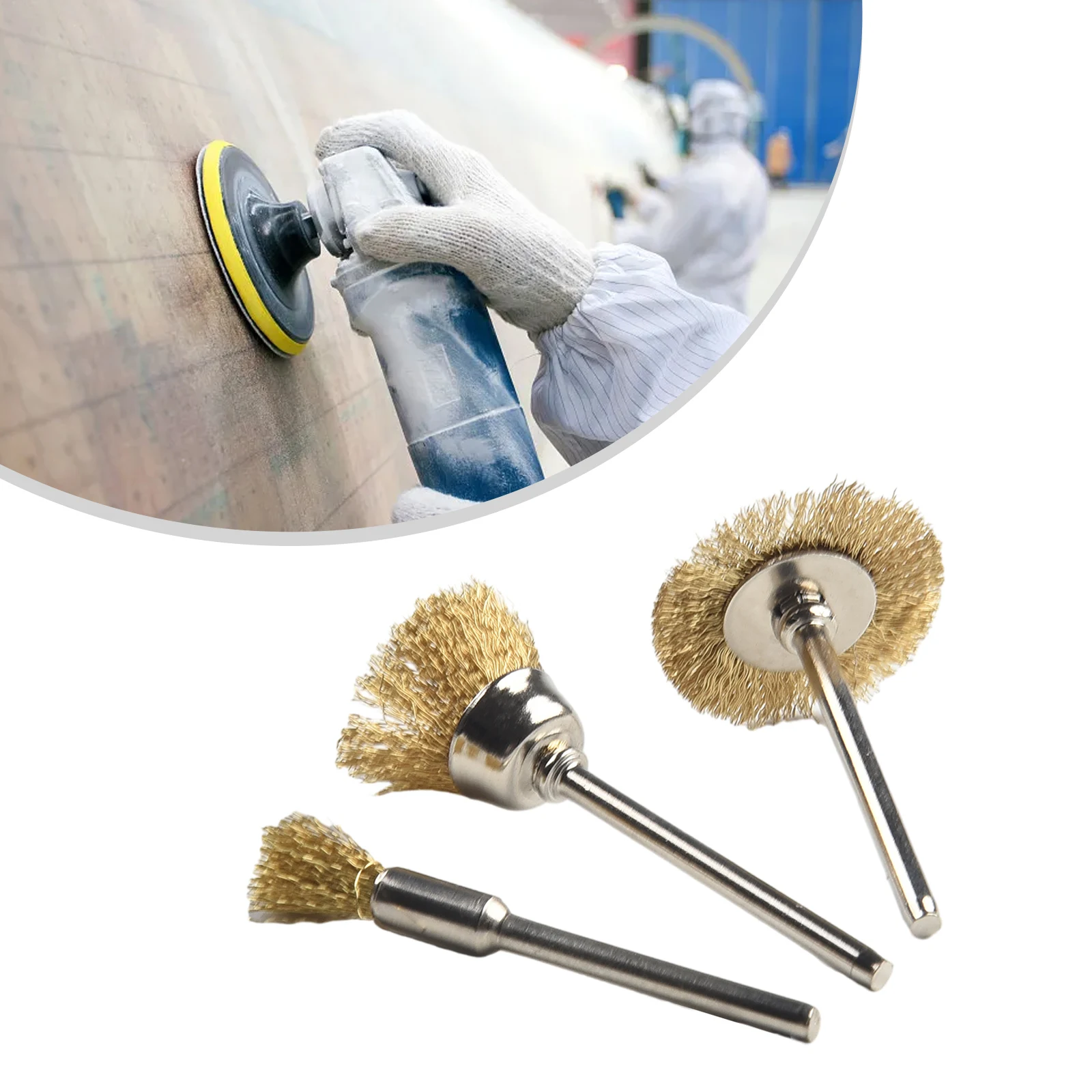 3pcs Copper Wire Wheel Cup Brushes Bits Set Rust Paint Remover Polishing Brushes For Polishing Cleaning Deburring Rotary Tool,cleaning brush,wire brush,stainless steel wire brush,wire brush set,wire cleaning brush,electric wire brush