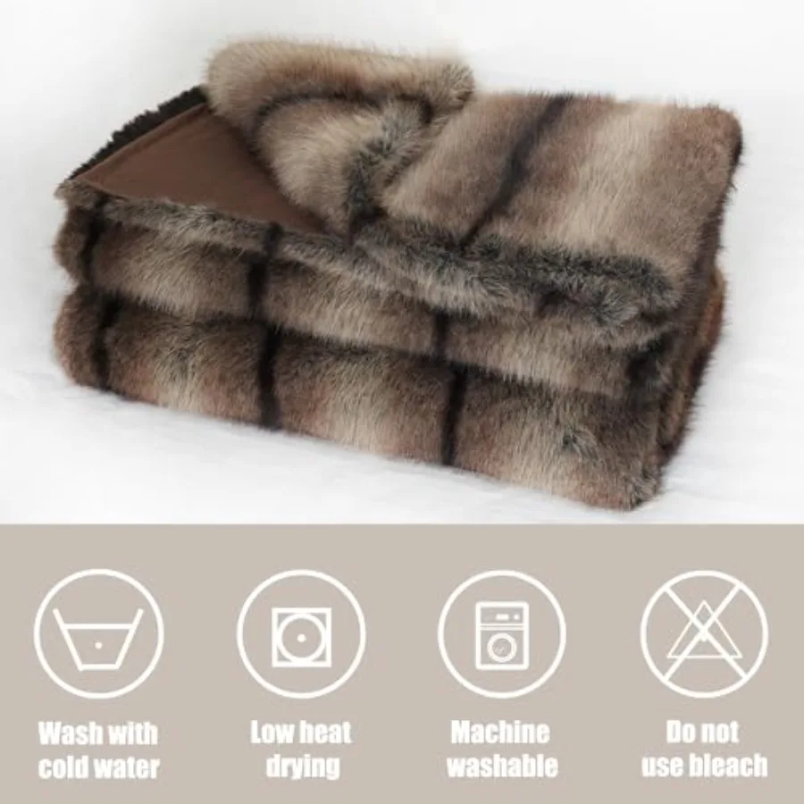 Luxury Faux Mink Fur Throw Blanket for Sofa Armchair and Bed Super Warm Fluffy Cozy Elegant Plush Blanket with Soft Fuzzy Textu