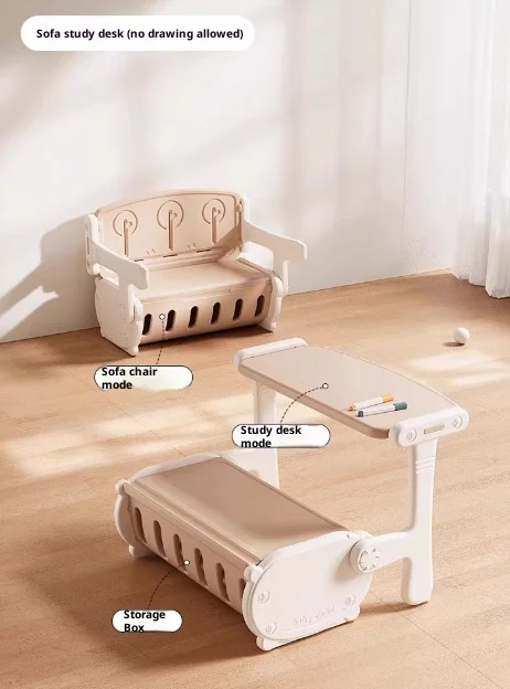 שולחן ילדים וכיסא סט מונטסורי גובה מתכוונן מתקפל עץ מוצק שולחן לימוד חדר משחקים אחסון קל להרכבה