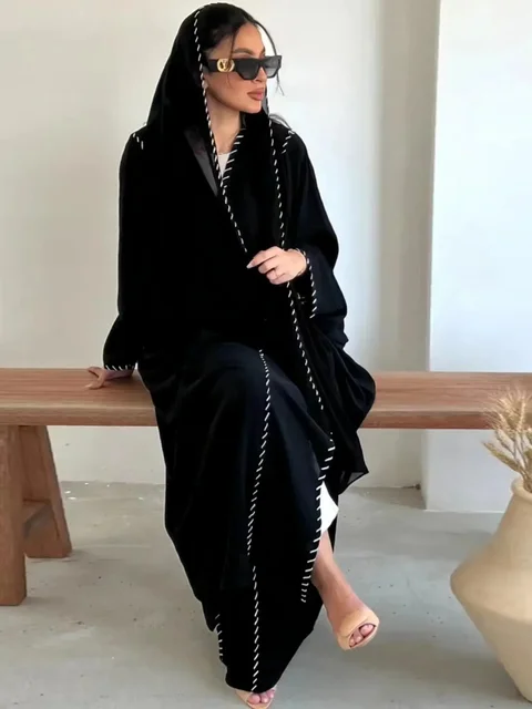 Abaya avec écharpe pour femmes musulmanes, ensemble 2 pièces, cardigan long, robe longue décontractée, caftan, fête du Ramadan, caftan modeste