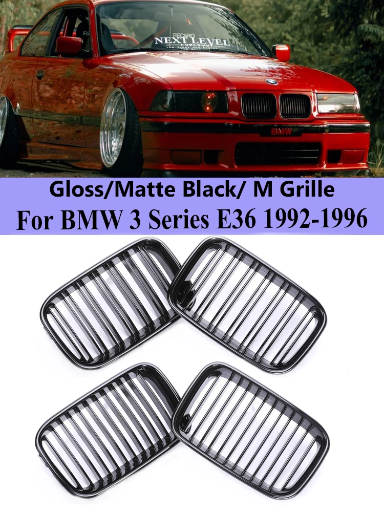 

For BMW 3 Series E36 1992-1996 Front Bumper Kidney Facelift Gloss Black Grill Refiting Racing Single Slat Grille 325i 320i