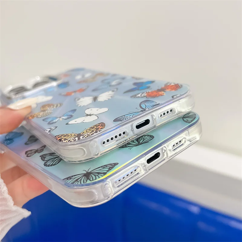 Coque de téléphone de luxe électroplaquée au laser papillon pour iPhone 16 15 14 13 Pro Max, coque arrière rigide antichoc en PC mat_voghion.com