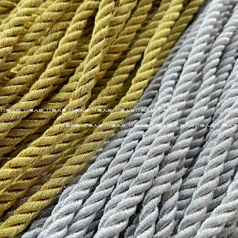 2/3/5mm Deep Gold Light Gold and Silver 3-Strand Rope Round Rope Button Handbag Accessories Christmas Gift Box Home Decoration