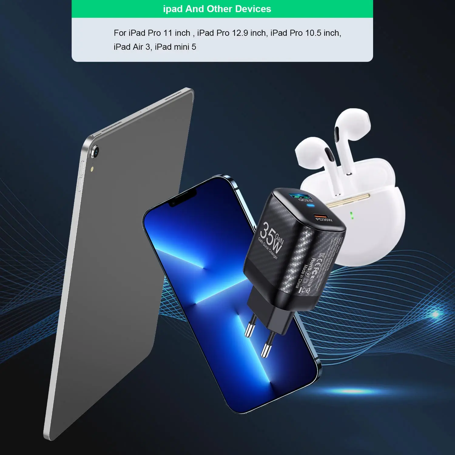 USLION EU KR US GaN USB C Charger Smartphone Laptop Ipad Quick ChargeR PD Type-C Fast USB Charger For iPhone 15 ProMax Xiaomi