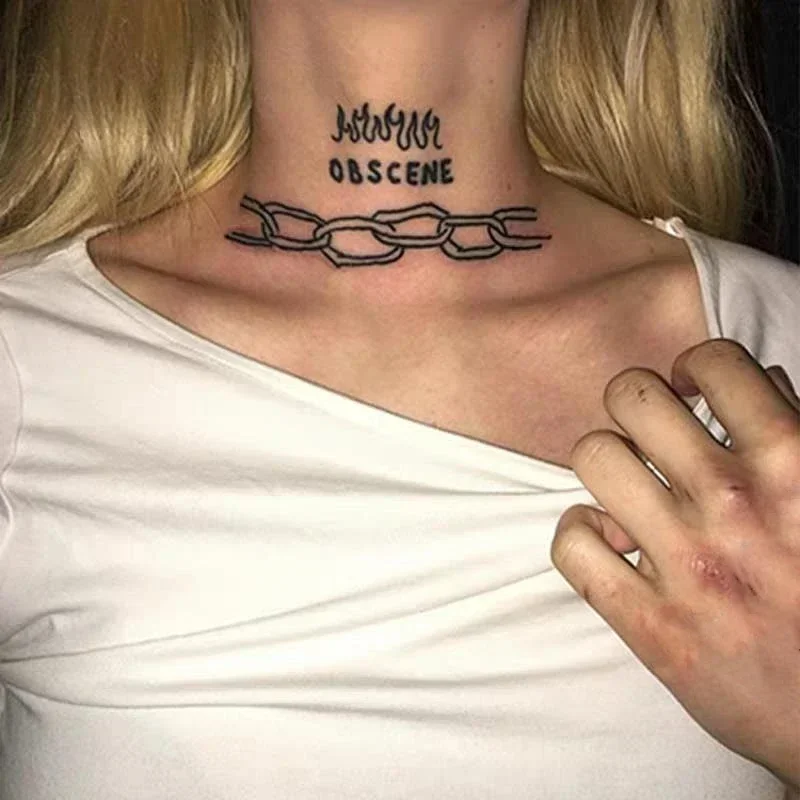 Waterproof Temporary Tattoo Sticker Neck Black Word Angel Devil Bull Cross English Letters Flash Tatoo Fake Tatto for Woman Men 3