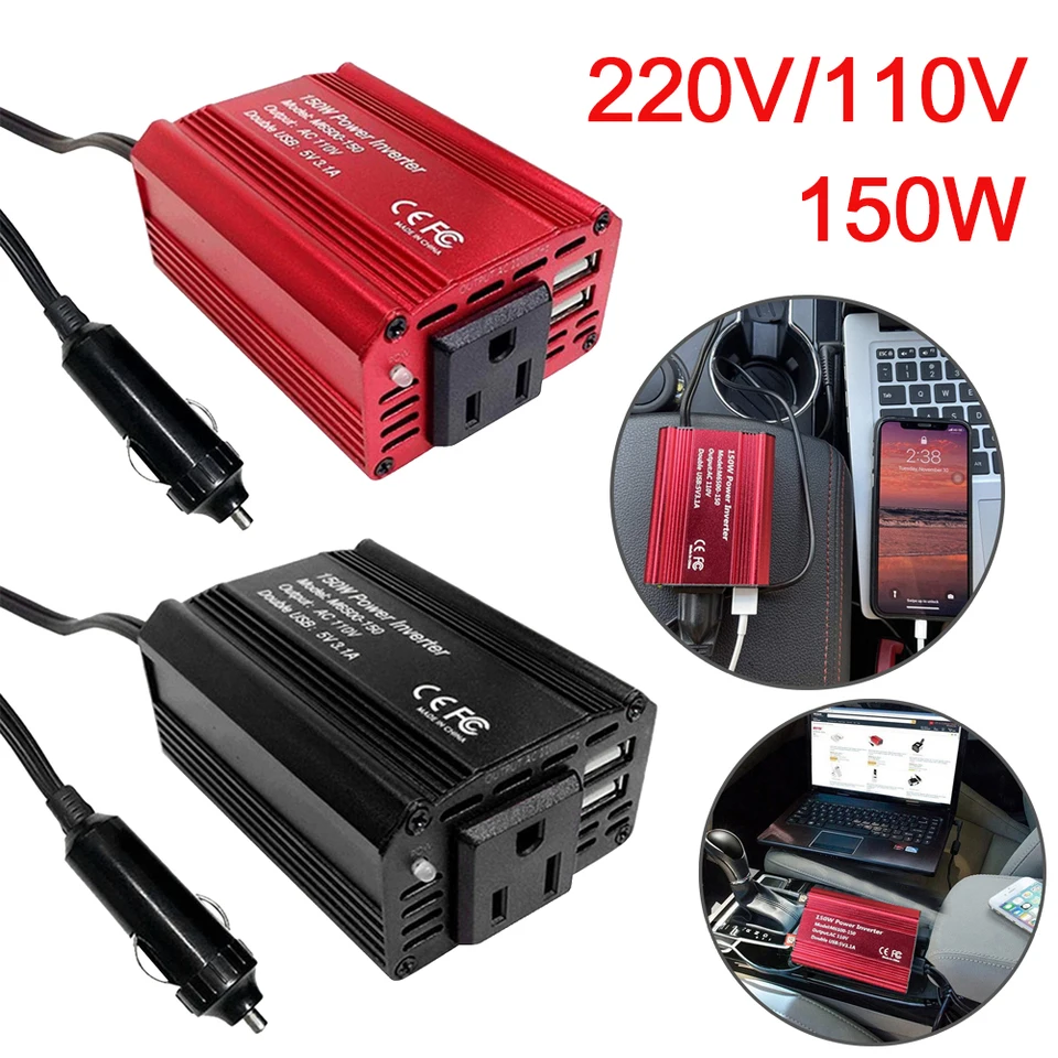 ADAPTADOR INVERSOR DE CORRIENTE PARA AUTO DE 12V- 220V DE 150W- C