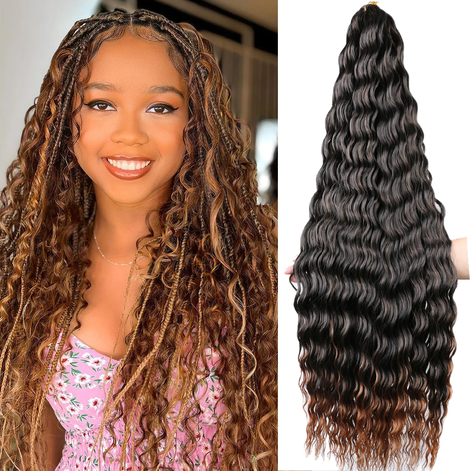 

Dansama Curly Braiding Hair 32 Inch Ocean Deep Wave Crochet Hair Deep Twisted Long Wavy Braiding Hair For Boho Braids