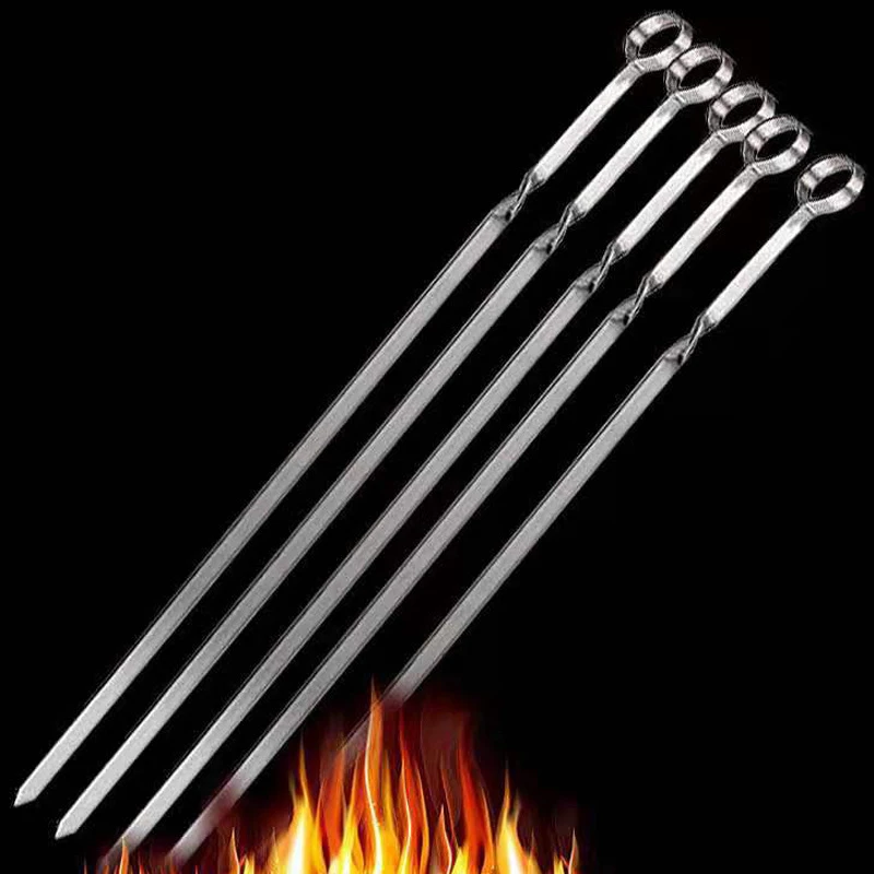 C2 6pcs/Set Roasting Fork With Bag Camping Barbecue Meat String Chunks Of Stainless Steel Roast Stick BBQ Skewers Outdoor Picnic