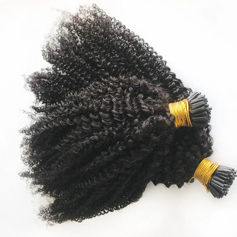 3B 3C Afro Kinky Curly Human Hair Brazilian Hair I Tip Microlinks Extensions Bulk Natural Color For Black Women
