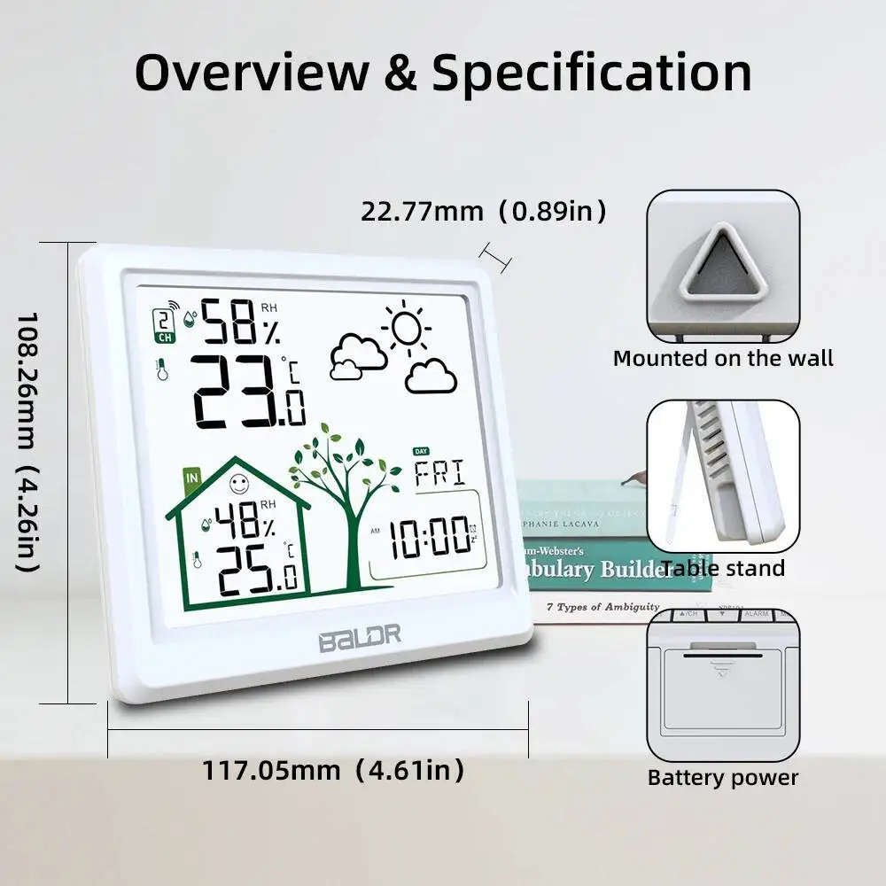 BALDR Wireless Digital Weather Station Thermometer Hygrometer Alarm Clock Comfor