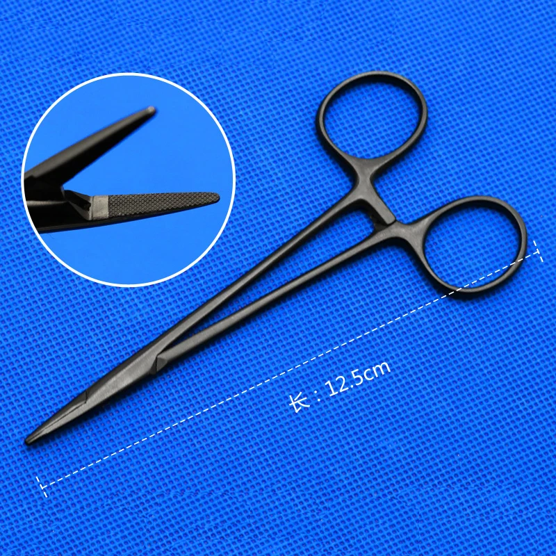 

Инструменты для косметической хирургии, 12,5 см, нержавеющая сталь, фарфор, черная ручка, держатель игл, держатель игл, инструмент для двойного века