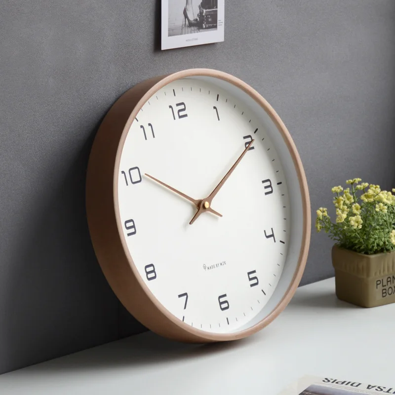 

12 Inch Wooden Wall Clock Modern Design Nordic European Style Wood Wall Clock Living Room Decoration Minimalist Solid Wood Clock