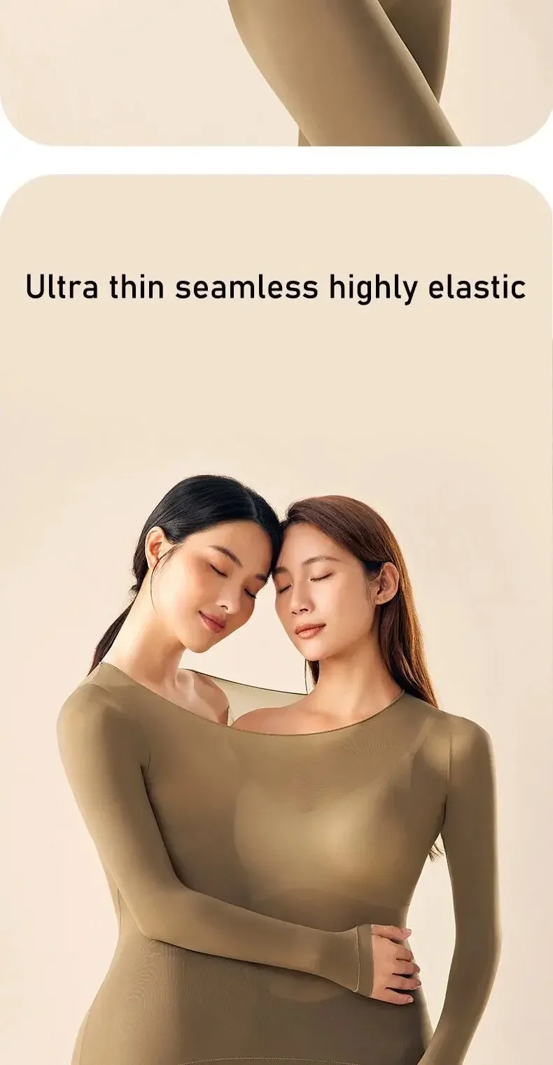Description Picture 6 of item2pcs Set Women Thermal Underwear Long Sleeves Bottoming Shirt Pullover Elastic Casual Solid Winter Ladies Basic Thermal Suits
