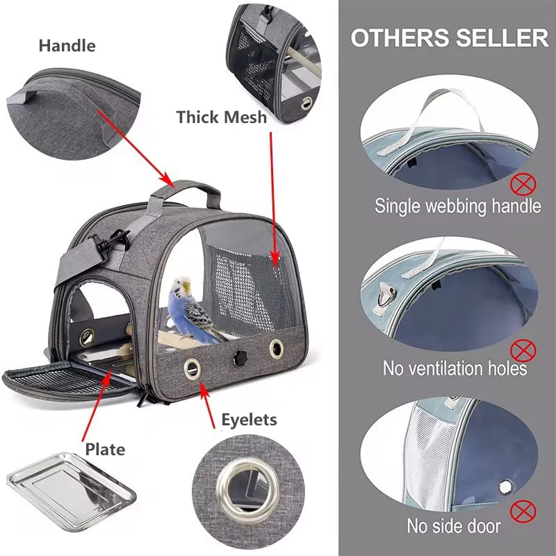 Bird Cage Bird Travel Carrier Portable Transport Bird Cage Stainless Steel Tray Small Pet Multi-functional Parrot Bag Outdoor
