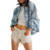 Denim Coat Single Breasted Women Jackets Turn Down Collar Outerwear Cardigan Solid Loose Pockets Washed Button High Street 1