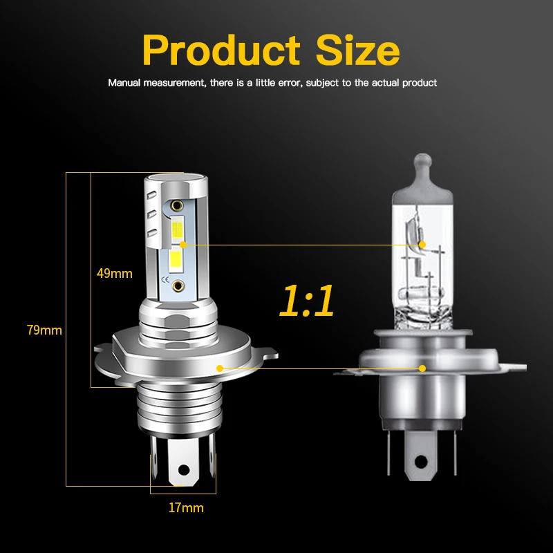 Enhanced LED Headlight Bulbs, H4 9003, 12000lm, CSP Fanless, Canbus, High & Low Beam, Pack of 2
