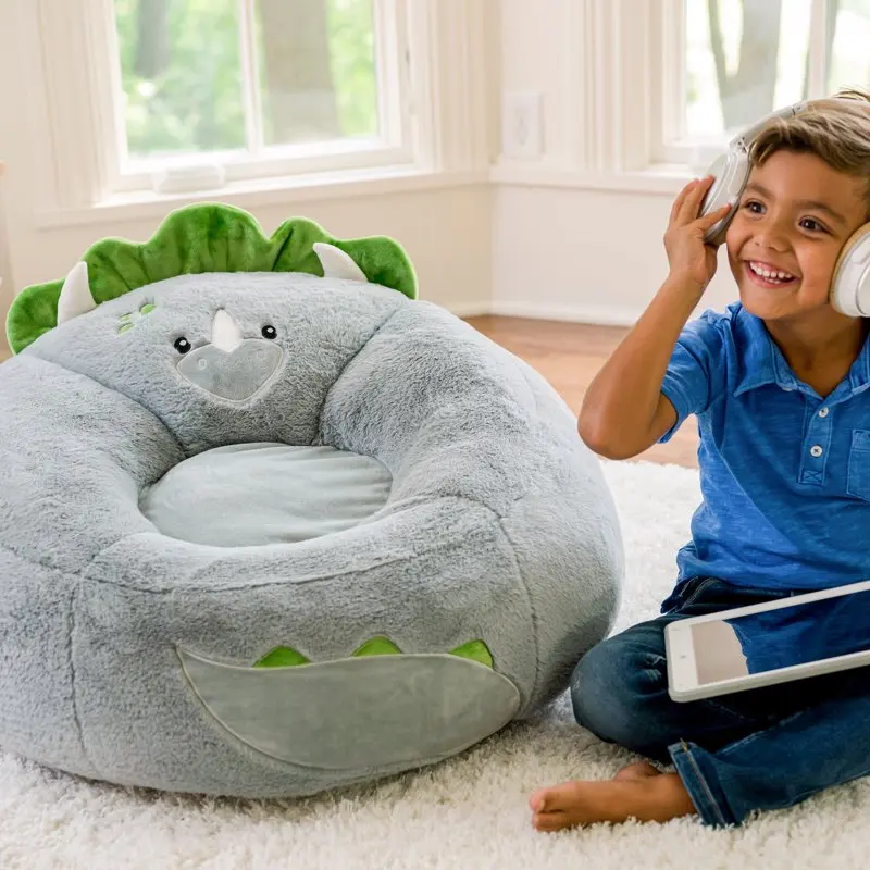 

Soft Plush Dinosaur Bean Bag Chair, Grey