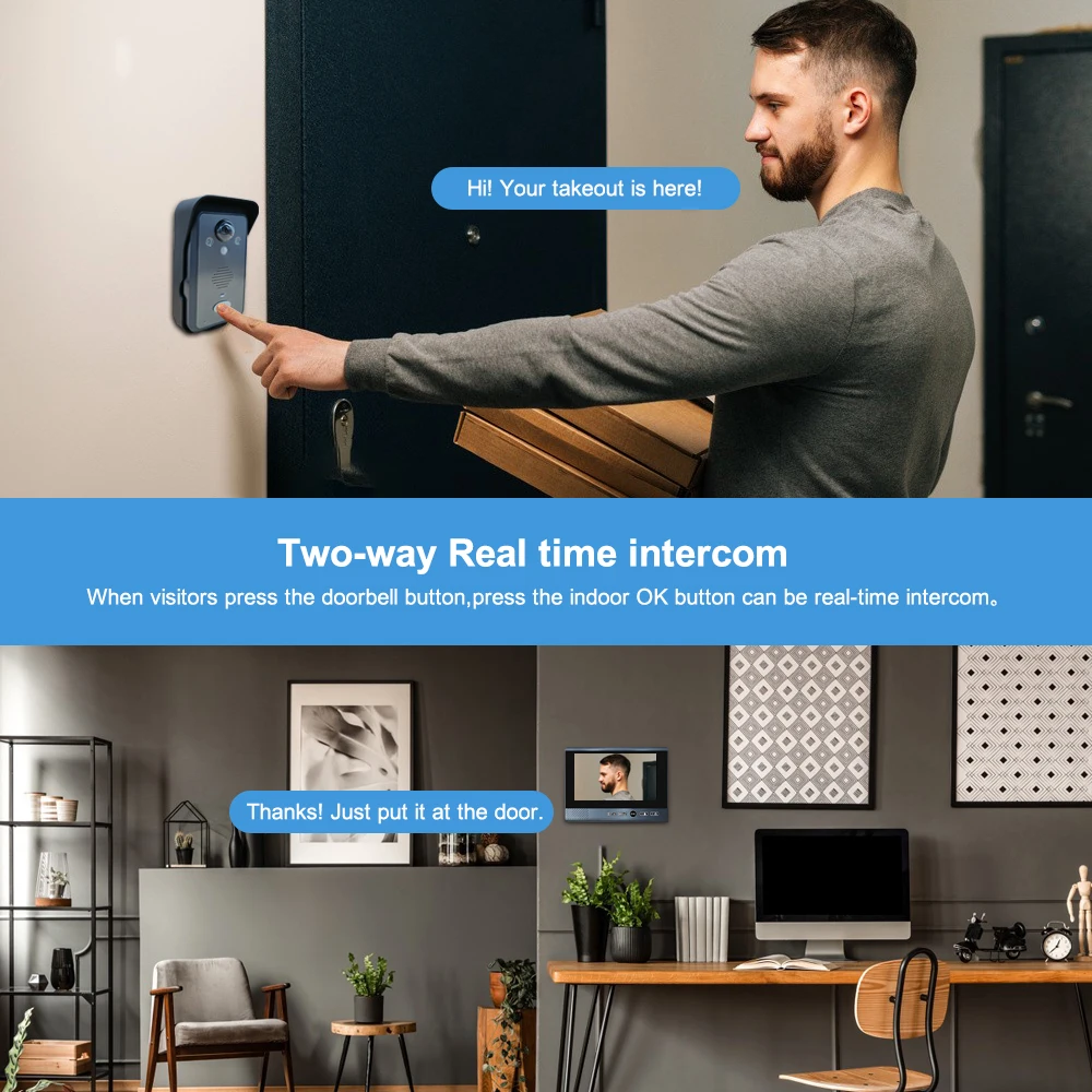 7" 2.4GHz Home Wireless Video Doorbell Office Tamperproof Wireless Vi