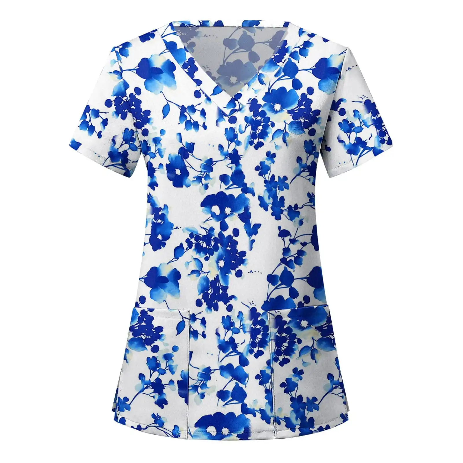 

Spas Nursing Uniform for Women Elegant Floral Print Dental Women Medical Uniform V-Neck Short Sleeve Tops Scrub Medical Woman