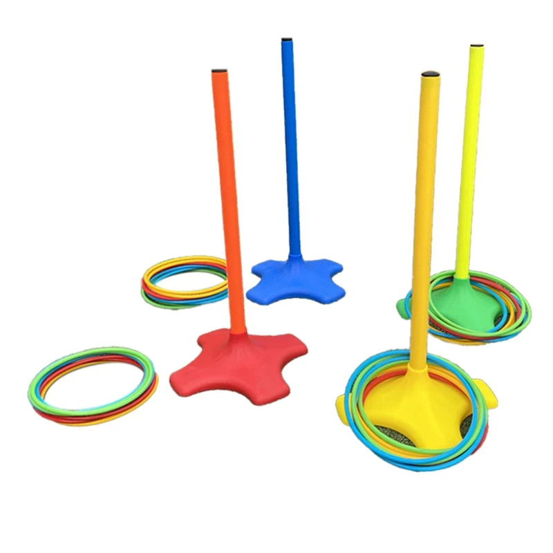 

4 Poles 32 Throwing Hoops Game Hoops Outdoor Parent-Child Interactive Hoops Plastic