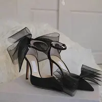 Lace Bow High Heels 2025 New Sexy Line With Pointed Thin Head Pumps Girl Baotou European Sandals Women - Image 4