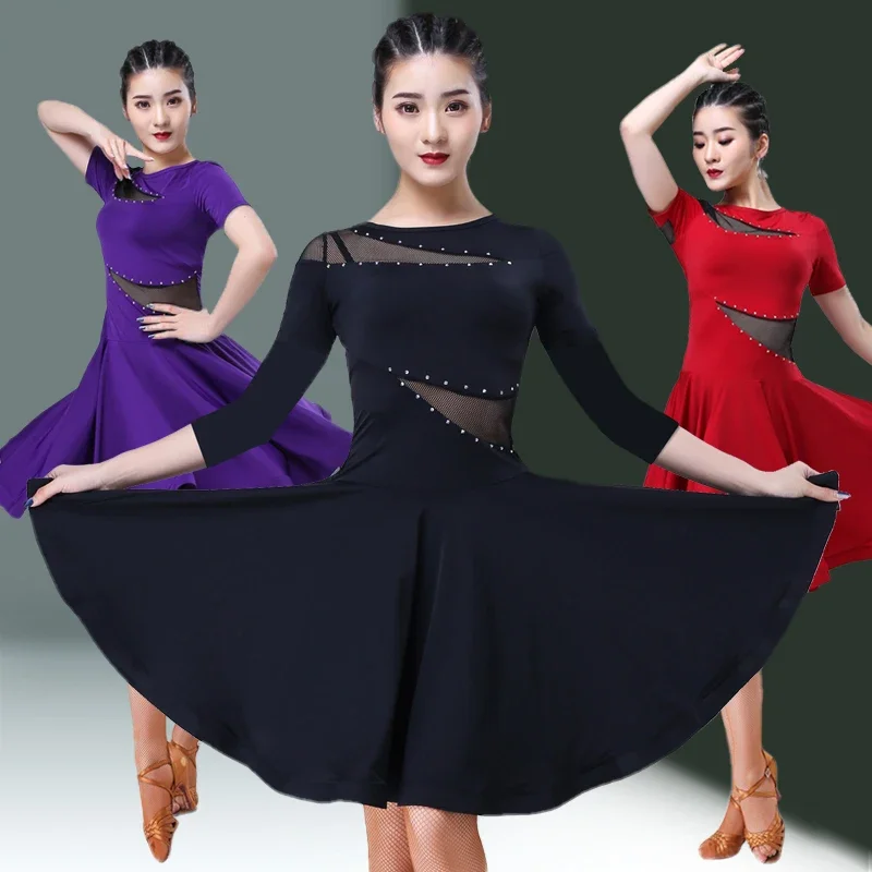 

Large Size Sexy Latin Dance Performance Purple Dress Women Spring Summer New Ballroom Dress Tango Clothes Dancing Clothes Skirt