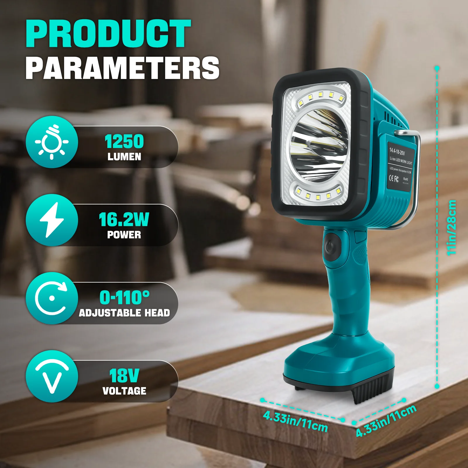 Cordless LED Work Light for Makita 18V Battery 16.2W 1250 Lumens Emergency Flash