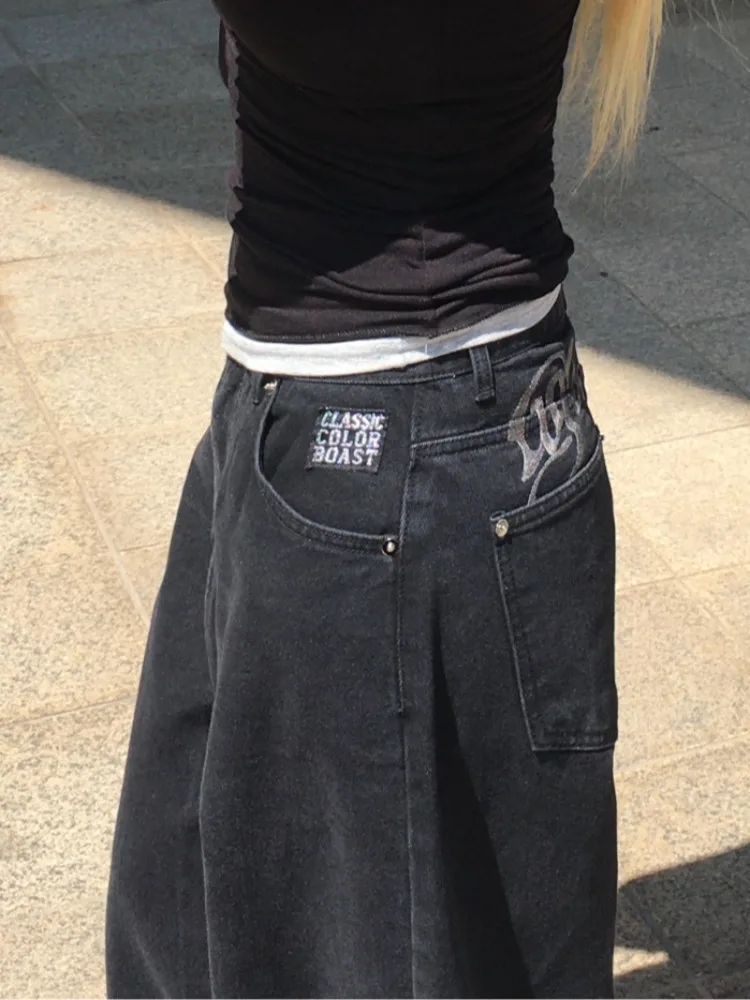 Ba Embroidered Letter Print Denim Jeans Women's Spring New Sweet Cool Spicy High Waist Slimming Long Pants Street Sle