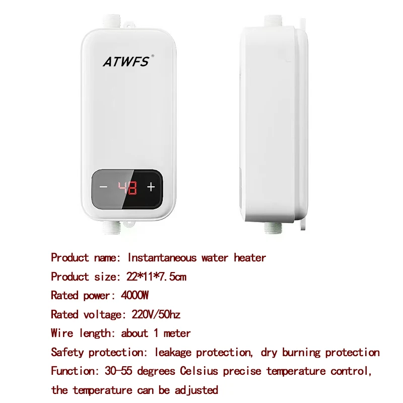 Electric Water Heater ATWFS Tankless Instant Water Heater 220v Electric Heaters for Home Kitchen for Bathroom Shower Hot Heater 4600-5500W