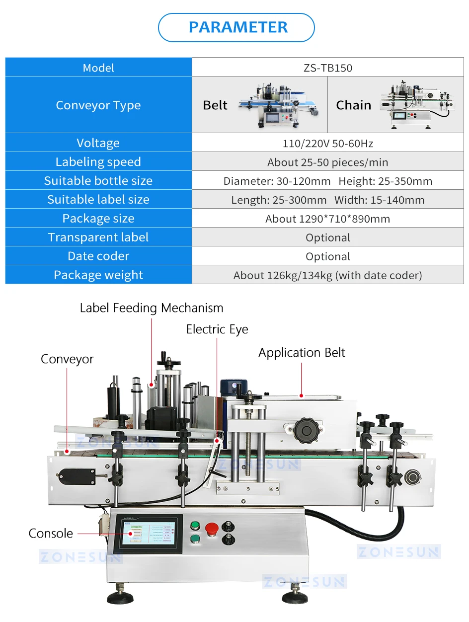 ZONESUN ZS-TB150 Automatic Round Bottle Labeling Machine