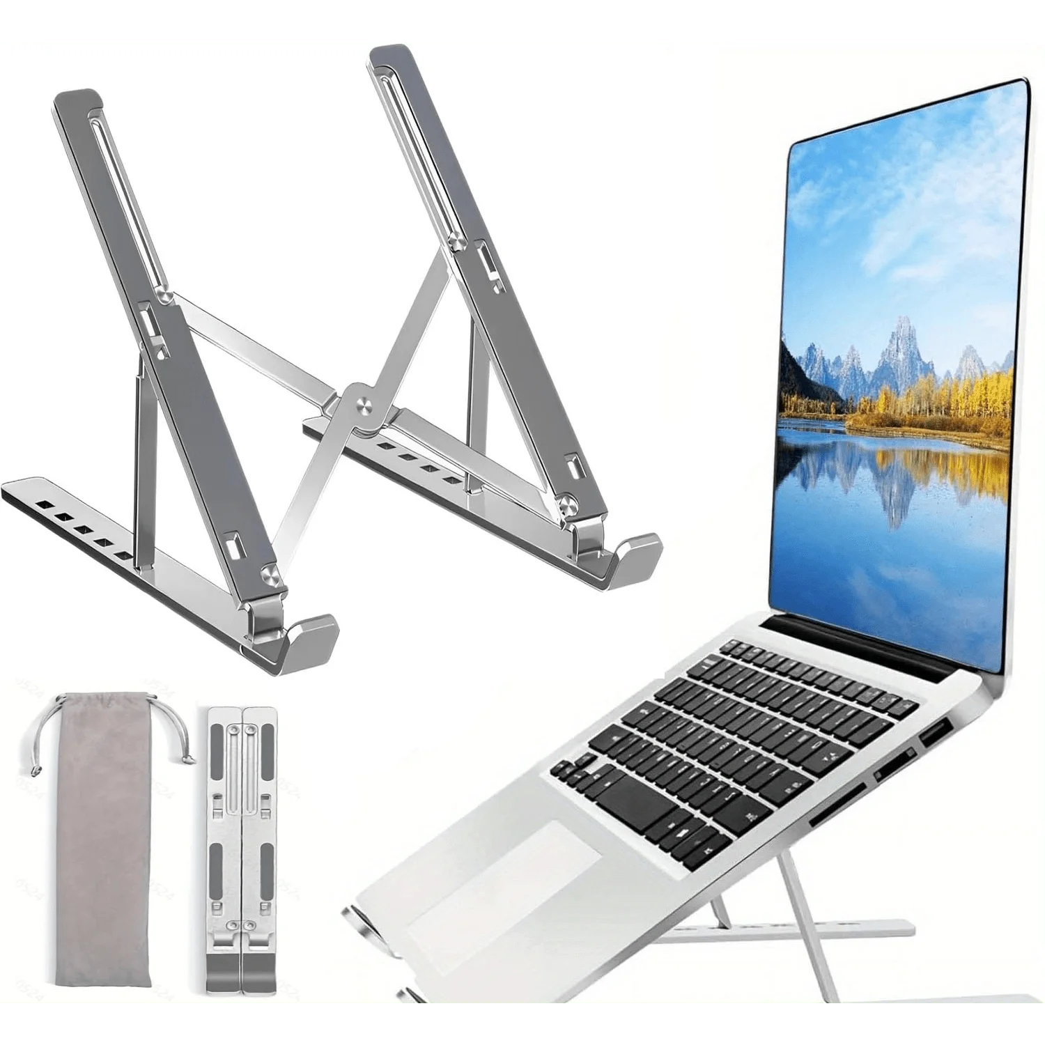 Digital Signage Display Aluminium alloy Laptop Stand, Full Flat Silicone Anti-Slip Office Laptop Stand for Desk Adjustable