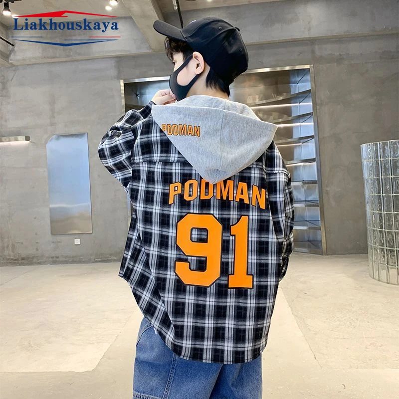 110-170cm Fashion Boys Shirts Long Sleeve School Blouse Loose Boys Cardigan Plaid Shirt For Children Tops Autumn Clothes